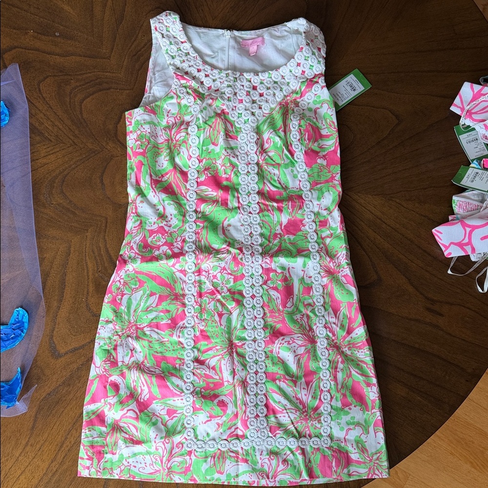 Lilly Pulitzer Hotty Pink & Lime Floral Shift Dress - Picture 4 of 6